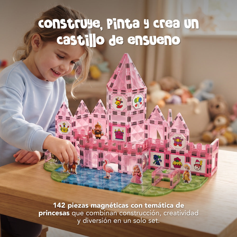 Bloques Magnéticos Castillo de Princesa 142 Piezas con Acuarelas
