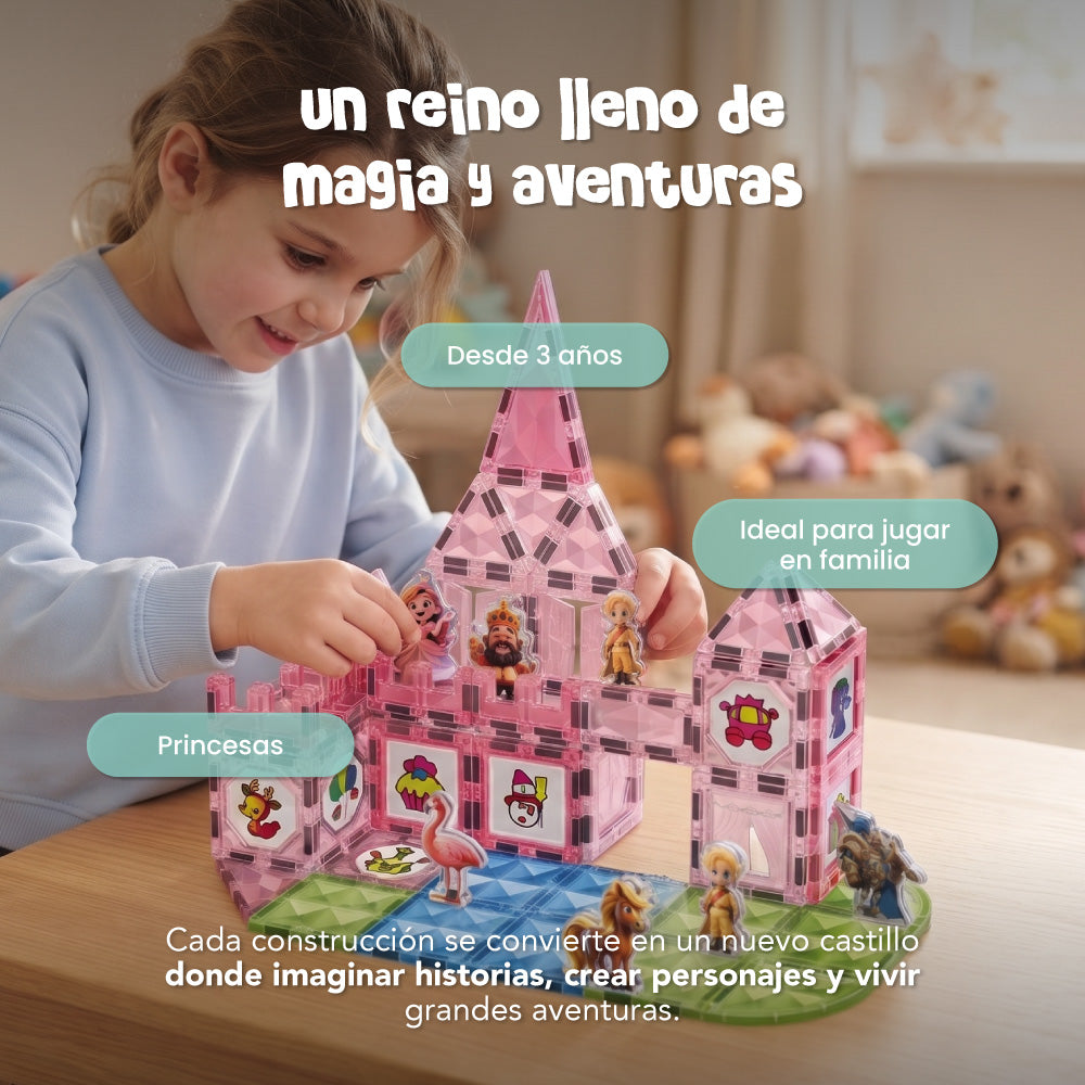 Bloques Magnéticos Castillo de Princesa 142 Piezas con Acuarelas